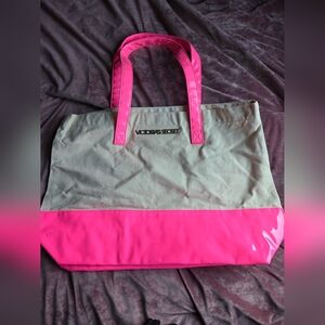 Victoria's Secret Large Neon Pink Patent Leather Canvas Tote Bag
